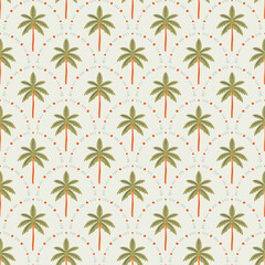 Stoffe zum Nähen Hand drawn palm tree doodle seamless pattern illustration. Colorful hawaiian print, summer vacation background in vintage art style. Tropical plant painting wallpaper texture.