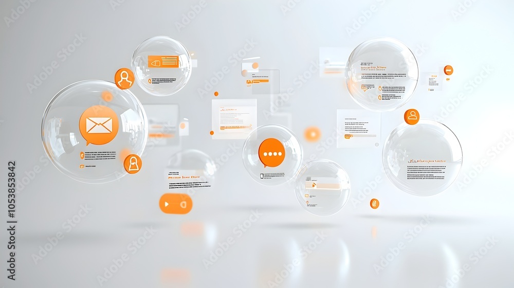 Poster sleek and glossy 3d chat bubbles with luminous glow and ellipsis floating over bright white backgrou