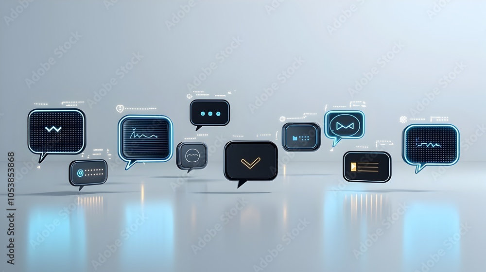 Aufkleber glossy 3d futuristic chat bubbles with glowing outlines on sleek white background conveying seamless