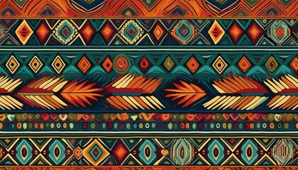 Intricate Navajo tribal ethnic pattern as a seamless background, ideal for textile design, wallpapers, and cultural art applications