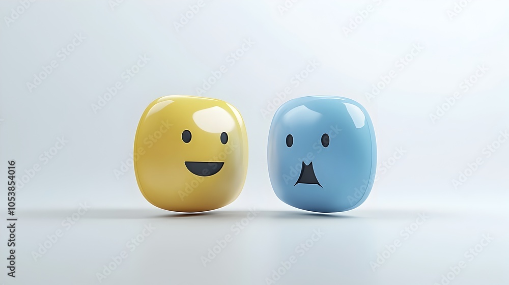 Aufkleber Floating 3D speech bubbles with soft glowing effects glossy textures and ellipsis on a minimal white background perfect for communication idea and message related concepts