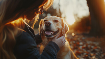 Obraz premium Joyful Moments Between Woman and Labrador Retriever.