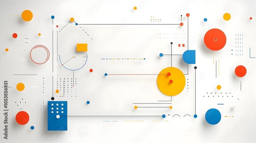 Poster Minimalist abstract background featuring intersecting circles and bold geometric shapes in a clean modern design  This visually striking image is ideal for innovative business technology
