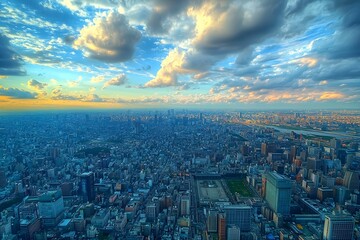 Fototapeta premium Stunning Tokyo skyline at sunset with dramatic clouds