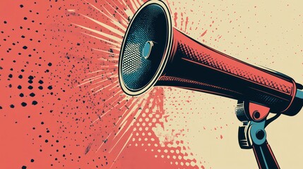 A vintage-style megaphone emitting sound waves against a textured background.