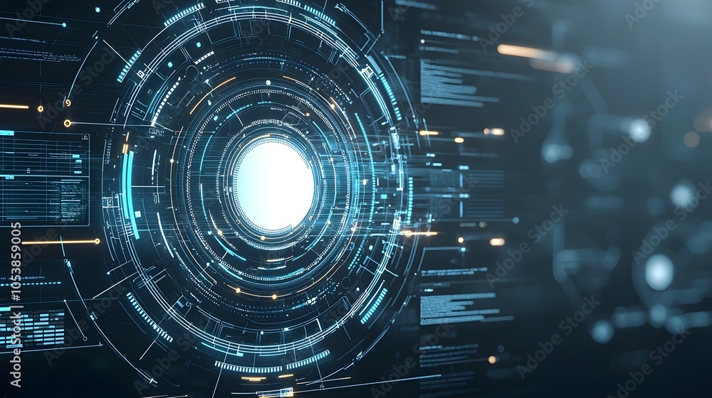 Poster Sleek and modern futuristic abstract design featuring glowing geometric circles with soft shadows creating a dynamic and technology forward visual for business presentations digital marketing
