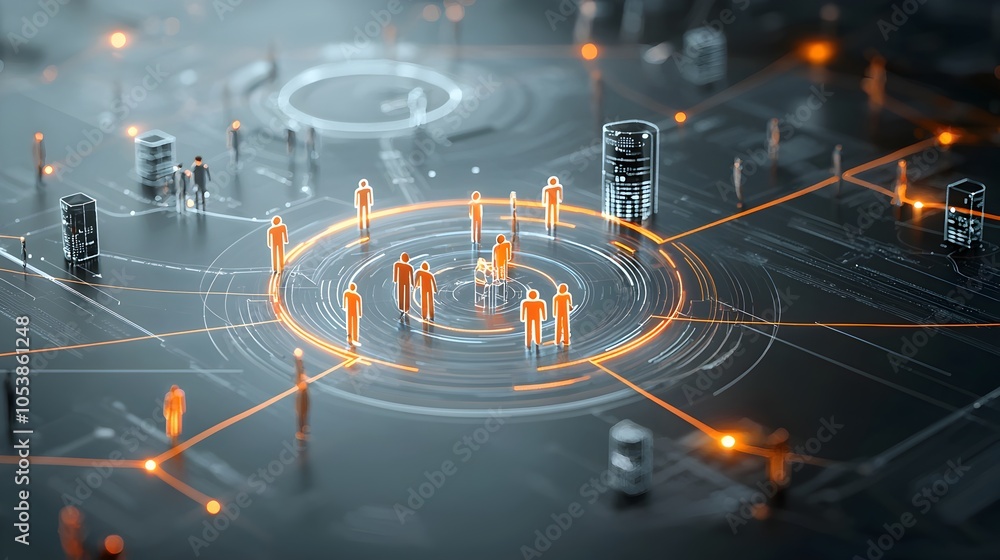 Poster Interconnected Figures Linked by Glowing Lines Depicting the Concept of Shared Vision within a Thriving Community