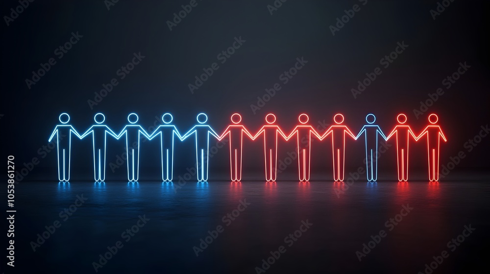 Leinwandbilder Interconnected Figures Linked by Glowing Lines Illustrating the Concept of Shared Vision Within a Thriving Community