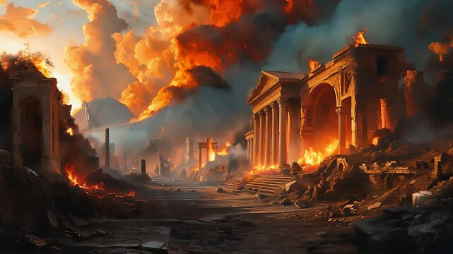 The End of the World Apocalyptic, destroyed Rome, epic scene. Created with Generative AI.