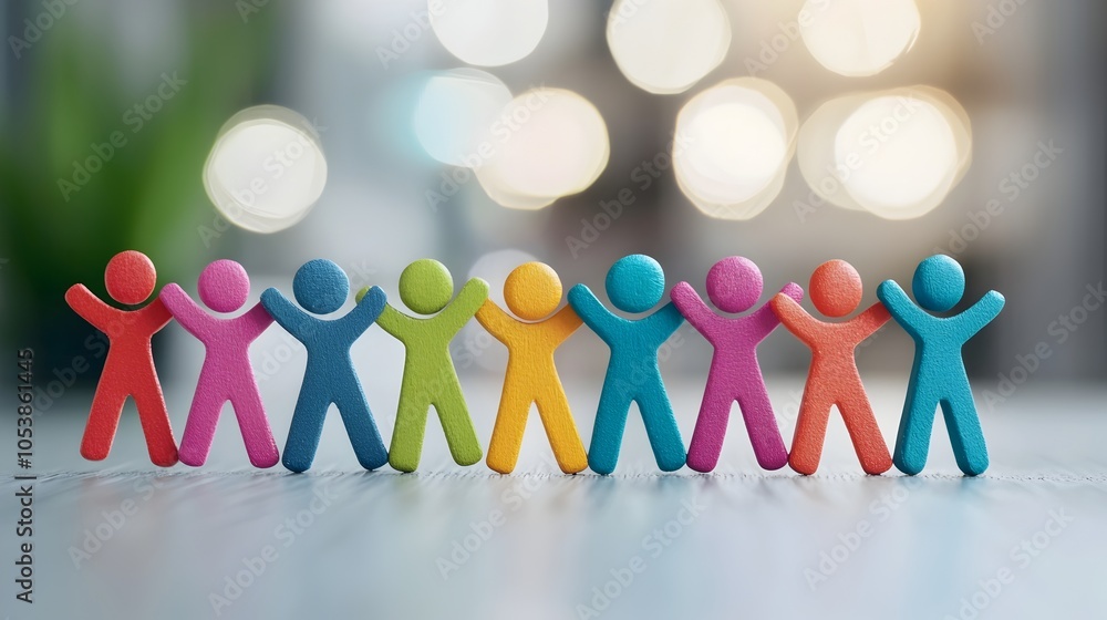 Poster A group of interconnected human figures standing together symbolizing a strong community working in harmony towards shared objectives and