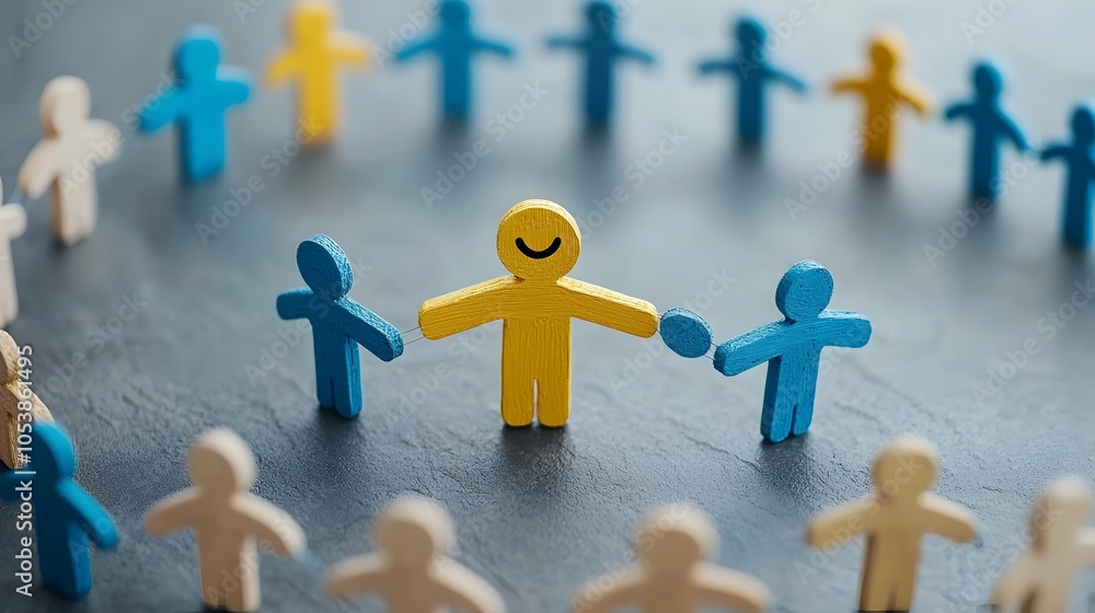 Poster A group of interconnected figures standing together representing a strong community working in harmony toward common goals and objectives