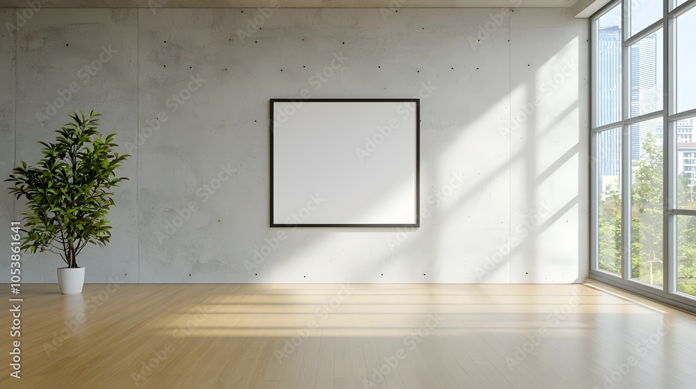 Aufkleber serene and minimalist modern office space featuring an empty poster frame on concrete wall illuminat