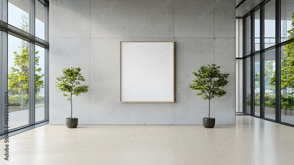 Aufkleber empty concrete wall frame with large windows allowing natural light to flood the modern clean and el