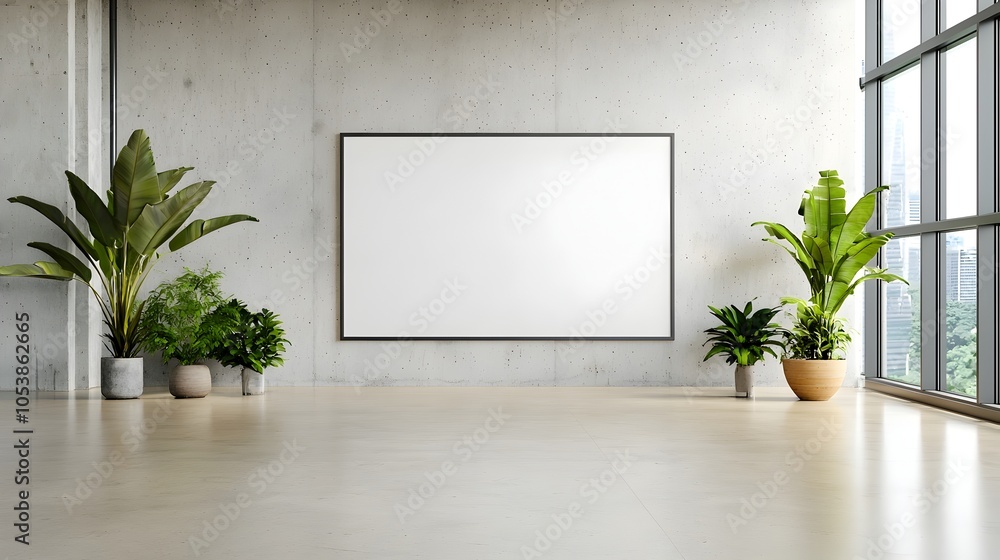 Aufkleber bright and airy office interior featuring a concrete wall and an empty frame offering an ideal space