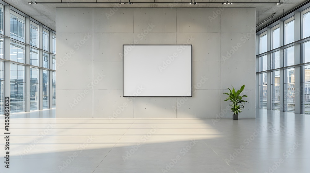Aufkleber minimalist and modern office interior with expansive windows bathed in natural light featuring an em