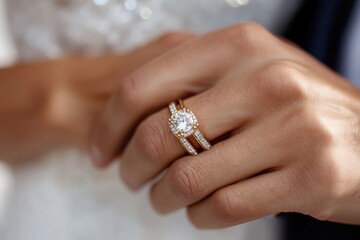 An exquisite close-up of a solitaire diamond engagement ring beautifully highlighting its intricate design and craftsmanship, symbolizing love and commitment.