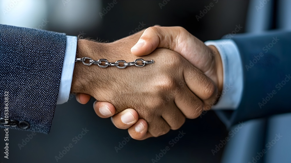 Poster Firm Handshake with Chain Symbolizing Unbreakable Trust and Reliable Partnership Between Two Parties Illustrating Mutual Respect Commitment and Enduring