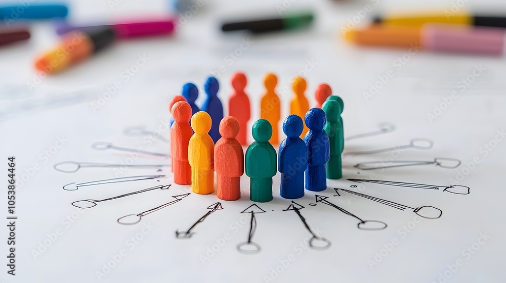 Poster connected figures forming a unified group symbolizing the strength and shared of a community working