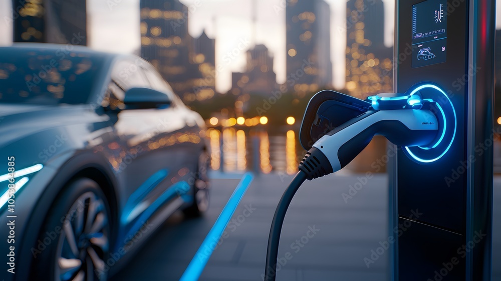 Wall mural close-up of an electric vehicle charger handle