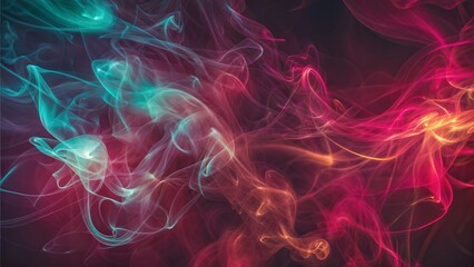 Obraz premium Vibrant electric smoke swirling in red and green shades on dark background creating an abstract atmosphere with copy space 