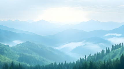 Naklejka premium Misty Mountain Landscape, mountains, nature, scenery, forest, trees