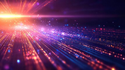 Obraz premium Abstract background with glowing light streaks and particles, creating a dynamic and energetic visual.
