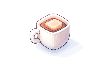 Geometric coffee cup logo, metallic highlights, 3D render