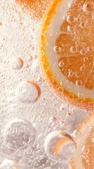 Close-Up of an Orange Slice in Glass with Bubbles