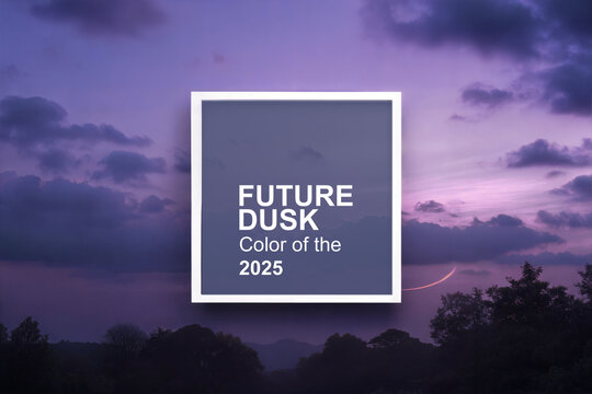 Future dusk color of the year 2025. Dusk sky background with square frame. Color concept. Coloro and WGSN trends