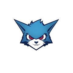 Obraz premium A cartoon blue fox with red eyes and a sly smile.