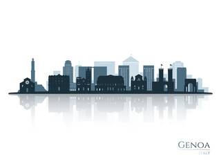 Obraz premium Genoa skyline silhouette with reflection. Landscape Genoa, Italy. Vector illustration.