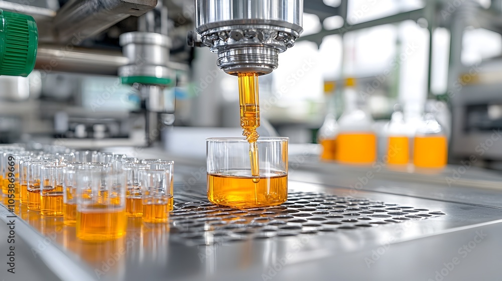 Poster close up view of fuel blending process showing the mixing of various industrial chemistry components