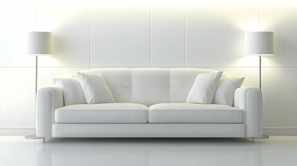 Fototapeta premium White Sofa in a Minimalist Interior, couch, living room, modern, contemporary, interior design