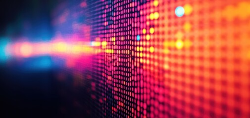 Obraz premium Close-up of a vibrant digital art pattern showcasing energetic colors and lights, creating a futuristic and lively visual effect suitable for design and tech themes.