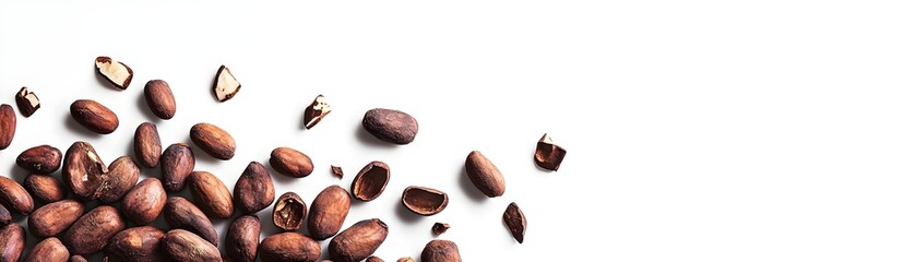 Obraz premium Cocoa Beans Natural Arrangement on White Background