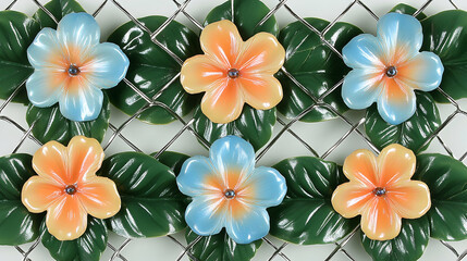 Floral Wire Mesh Wall Art, decoration, home decor, flowers, leaves, blue flowers