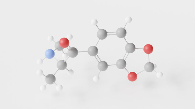 methylone molecule 3d, molecular structure, ball and stick model, structural chemical formula cns stimulant