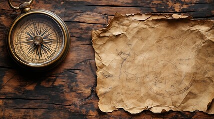 Vintage Compass and Aged Map Display