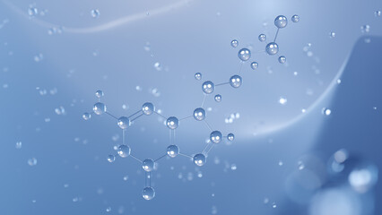 aciclovir molecular structure, 3d model molecule, acyclovir, structural chemical formula view from a microscope