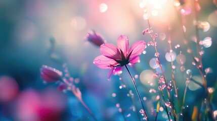 Delicate Pink Wildflower in a Dreamy, Sun-Kissed Field