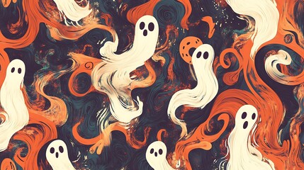Halloween abstract patterns featuring swirling ghosts and ghouls