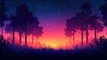 Naklejka premium Vibrant Sunset in Serene Forest