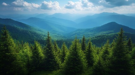 A mountain range with a forest of trees in the foreground