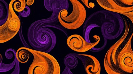 Halloween dynamic swirling patterns in orange, purple, and black