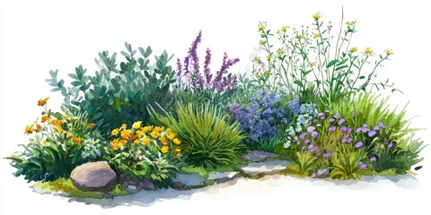 Fototapeta premium illustration of a little piece of garden, clean white background
