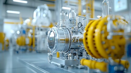 Obraz premium Cutting edge high tech fuel refinery plant featuring an intricate network of sleek pipelines advanced machinery