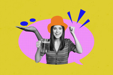 Composite trend artwork sketch image photo collage of speech cloud message talk young lady student...