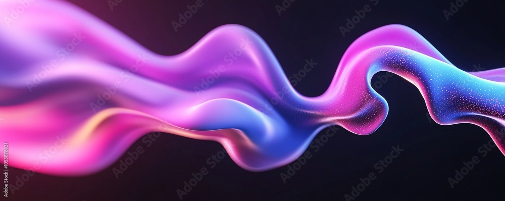 Poster fluid neon waves with iridescent gloss - dreamlike abstract motion and colorful reflections for mode