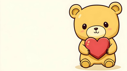 Cute Cartoon Bear Holding a Heart, teddy bear, love, adorable, animal, illustration