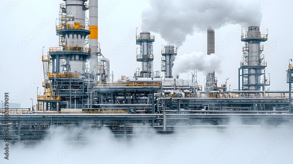 Poster detailed close up view capturing the intricate industrial machinery and pipes at work during active 